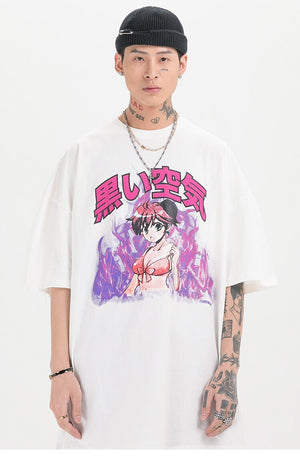 Japanese Anime Fire Girl T-Shirt , - Streetwear T-Shirts - Slick Street
