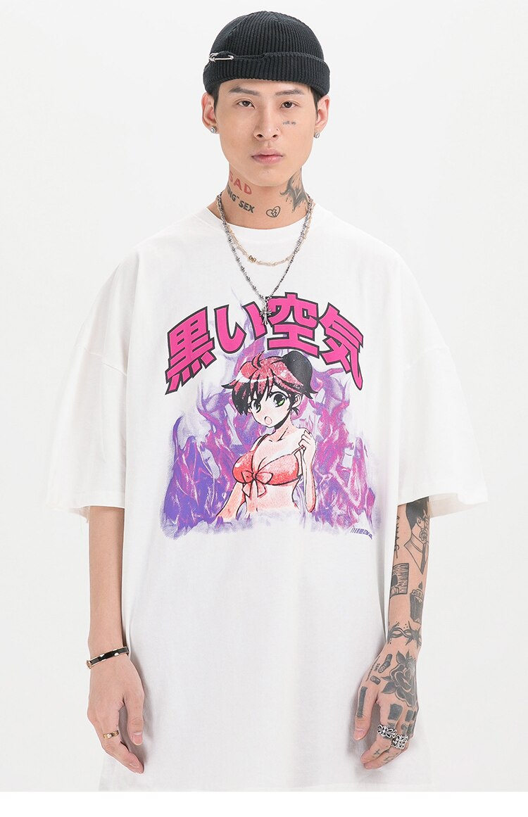 Japanese Anime Fire Girl T-Shirt , - Streetwear T-Shirts - Slick Street