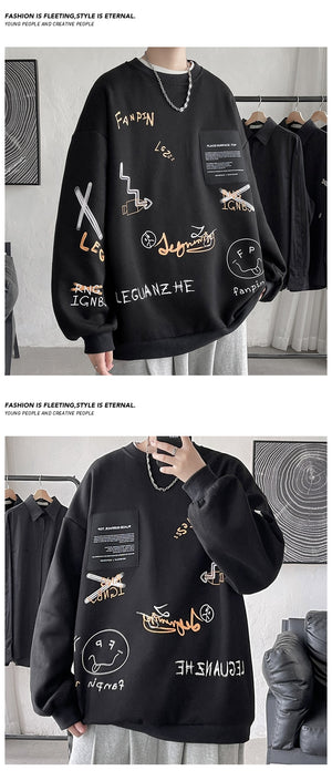 VEGUANZHE Emoji Pattern Pullover Sweatshirt , - Streetwear Sweatshirts - Slick Street
