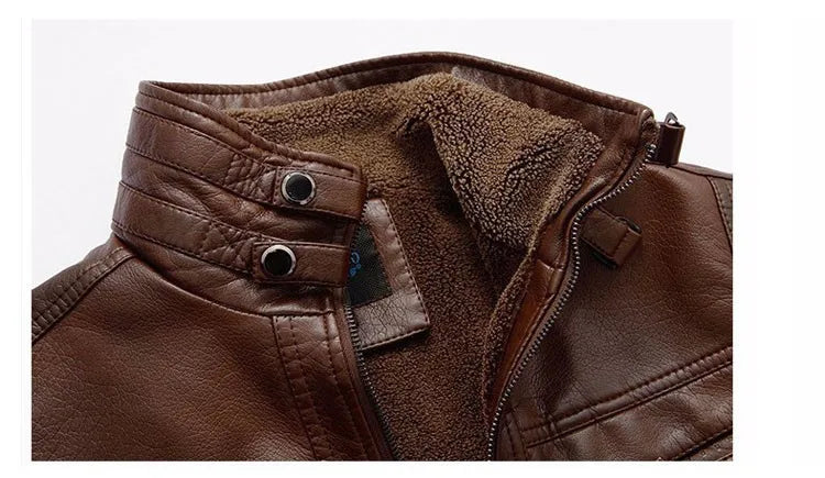 Mandarin Collar Leather Zipper Jacket ,  - Streetwear Jacket - Slick Street