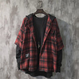 Two Shaded Plaid Check Hoodie Red, XS - Streetwear Hoodie - Slick Street