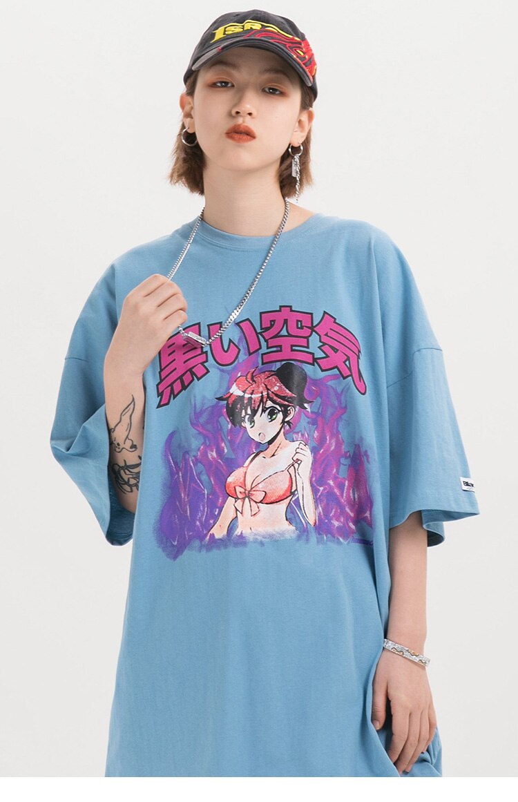 Japanese Anime Fire Girl T-Shirt , - Streetwear T-Shirts - Slick Street