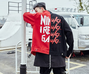CONFIDEN Black Red Two Half Color Jacket ,  - Streetwear Jacket - Slick Street