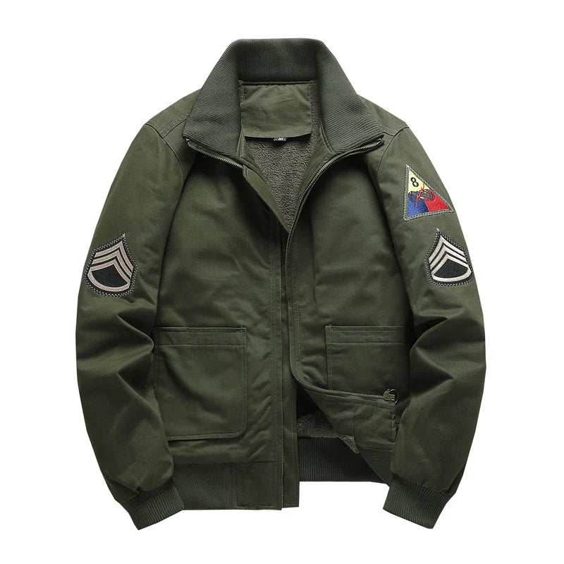 Patchwork Zipper Chief Bomber Jacket Green, M - Streetwear Jacket - Slick Street