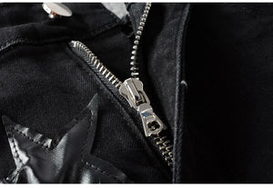 Ebony Black Stars Patch Jeans , - Streetwear Jeans - Slick Street