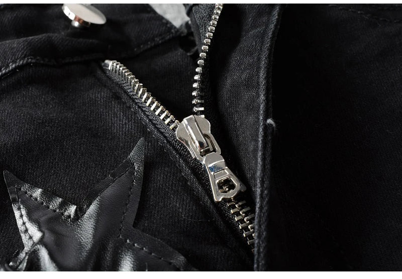 Ebony Black Stars Patch Jeans , - Streetwear Jeans - Slick Street
