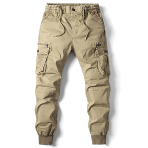 Rib Style Side Pockets Cargo Pants Khaki, 29 - Streetwear Pants - Slick Street