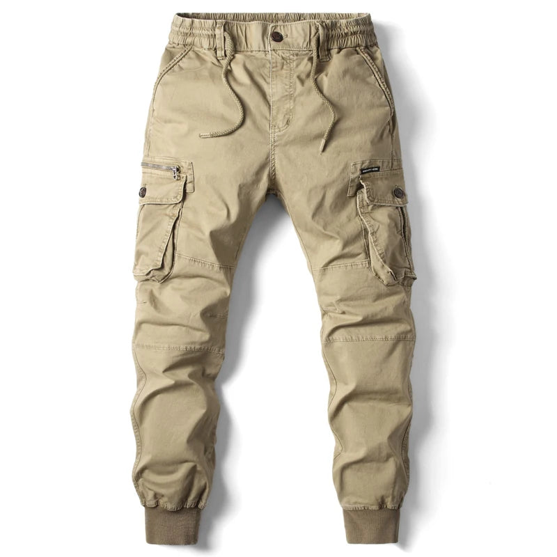 Rib Style Side Pockets Cargo Pants Khaki, 29 - Streetwear Pant - Slick Street