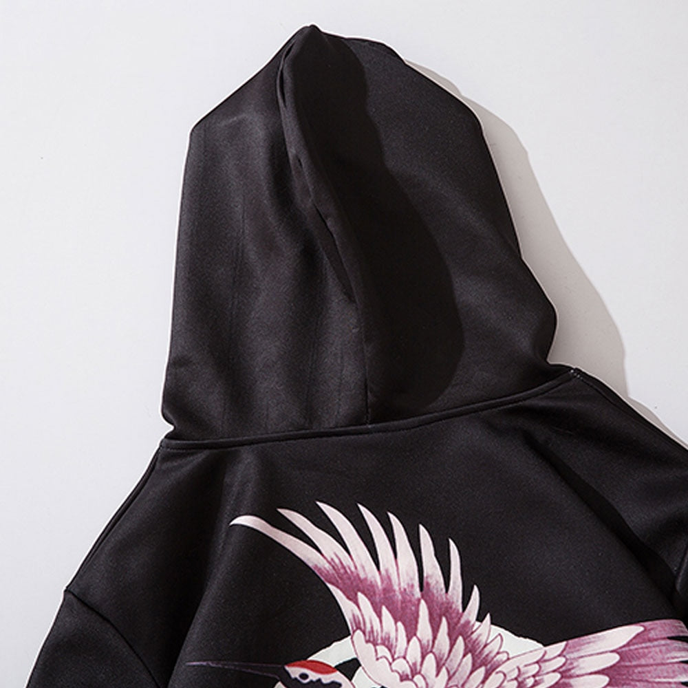Red Crowned Crane Kangaroo Pocket Hoodie ,  - Streetwear Hoodie - Slick Street