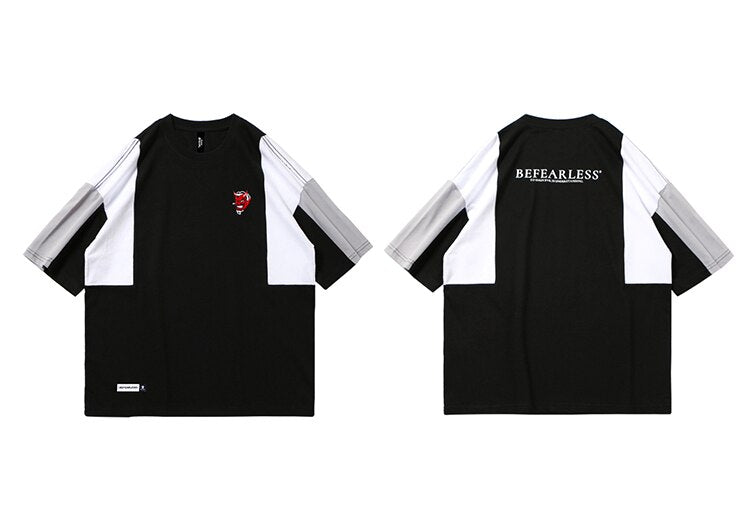 BEFEARLESS Devil Logo Color Block T-Shirt ,  - Streetwear T-Shirt - Slick Street