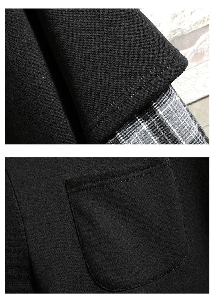 Fake Double Shirt Checkered Hoodie , - Streetwear Hoodie - Slick Street