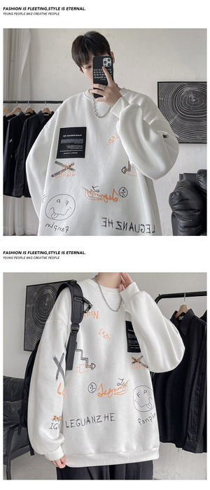 VEGUANZHE Emoji Pattern Pullover Sweatshirt , - Streetwear Sweatshirts - Slick Street