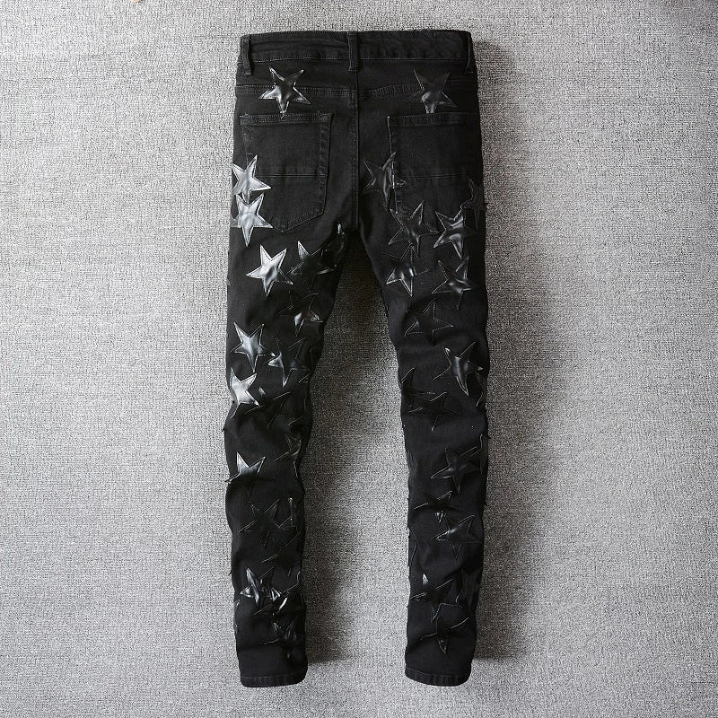 Ebony Black Stars Patch Pants , - Streetwear Pants - Slick Street