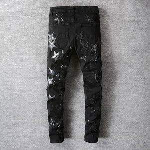 Ebony Black Stars Patch Jeans , - Streetwear Jeans - Slick Street