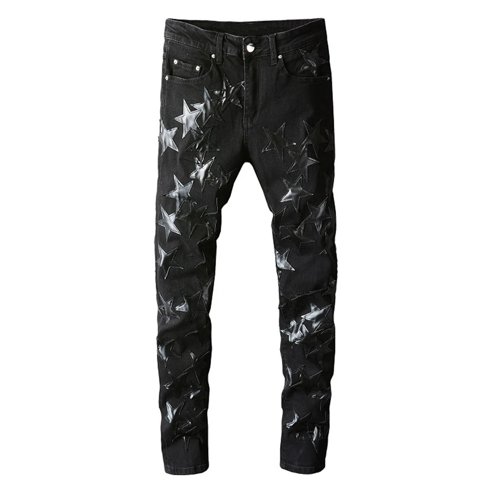 Ebony Black Stars Patch Pants black, 26 - Streetwear Pants - Slick Street