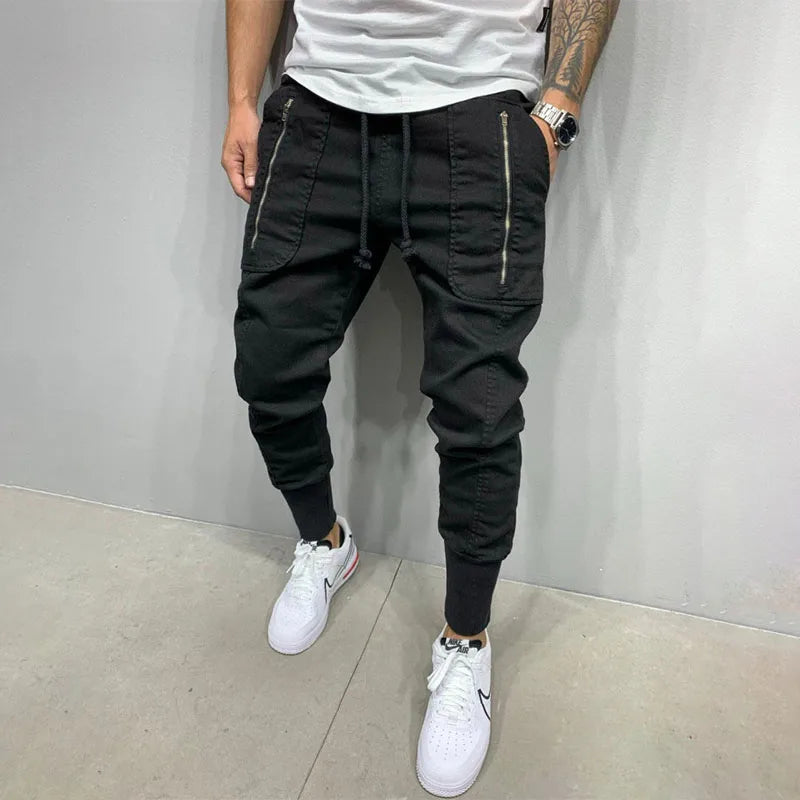 Drawstring Waist Skinny Fit Cargo Pants Black, XS - Streetwear Pants - Slick Street