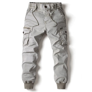 Rib Style Side Pockets Cargo Pants Light Grey, 29 - Streetwear Pants - Slick Street