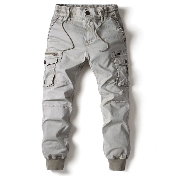 Rib Style Side Pockets Cargo Pants Light Grey, 29 - Streetwear Pant - Slick Street