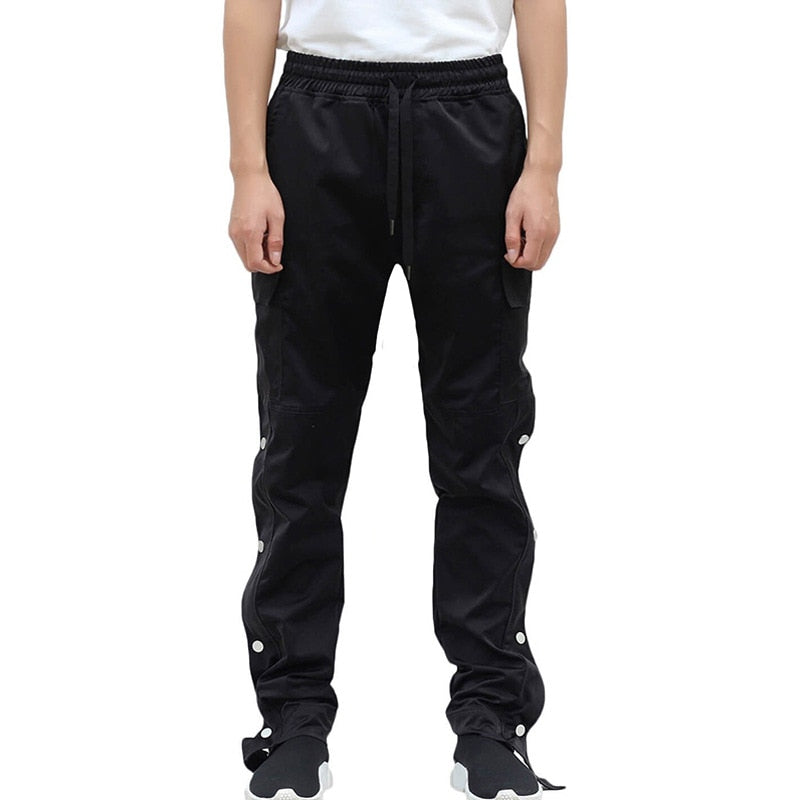 Straight Legging Popper Pants XS, Black - Streetwear Pants - Slick Street