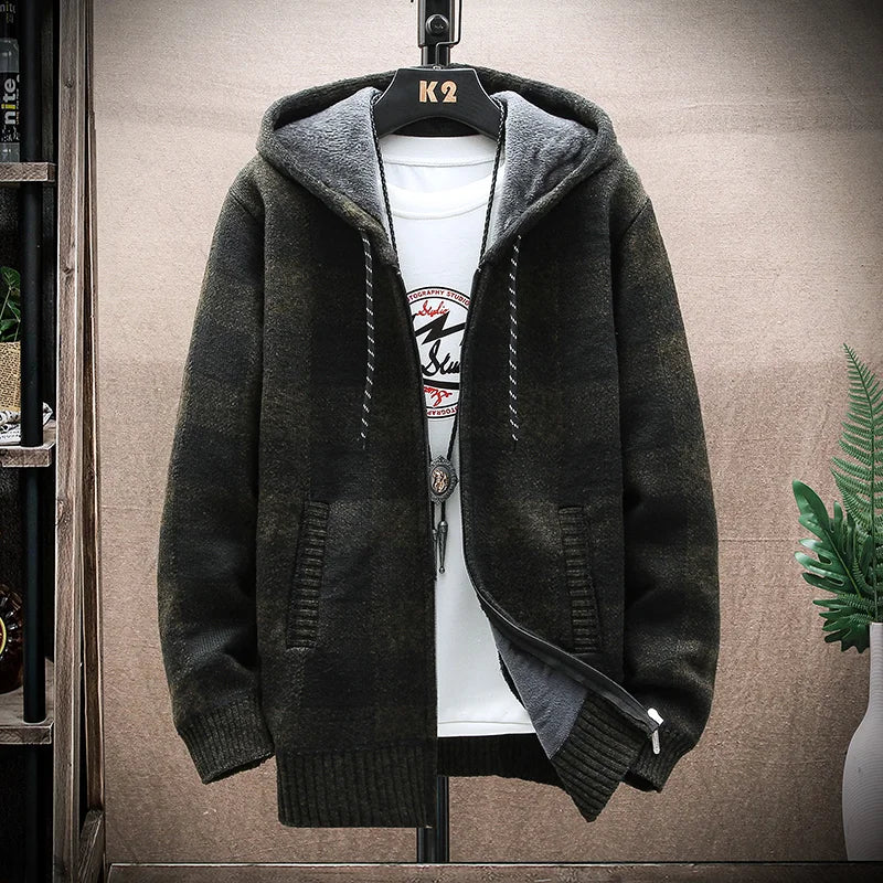 Plaid Chore Zipper Hoodie Army Green, XS - Streetwear Hoodie - Slick Street