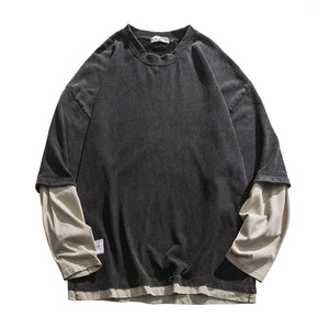 Two Layer Long Sleeve T-Shirt Gray, M - Streetwear Sweatshirts - Slick Street