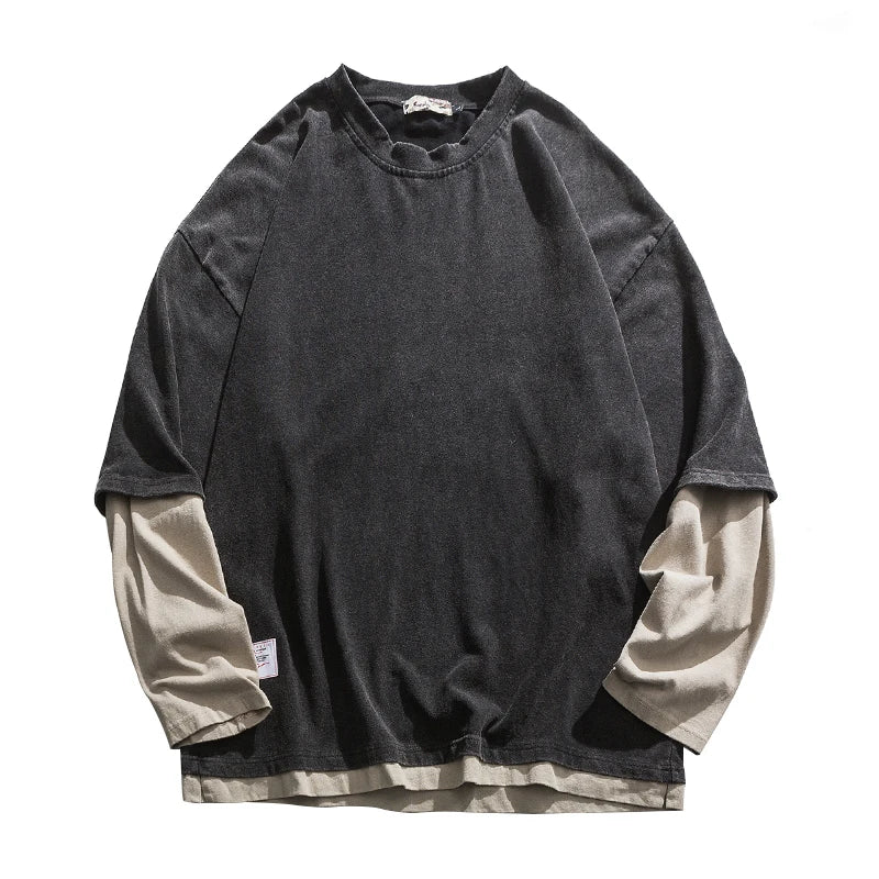 Two Layer Long Sleeve T-Shirt Gray, M - Streetwear Sweatshirts - Slick Street