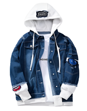S Denim Hooded Jacket , - Streetwear Jackets - Slick Street