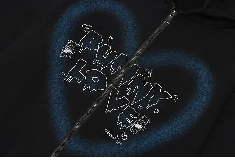 Bunny Lover Graffiti Heart Shape Hoodie ,  - Streetwear Hoodie - Slick Street