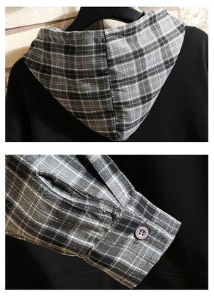 Fake Double Shirt Checkered Hoodie , - Streetwear Hoodie - Slick Street