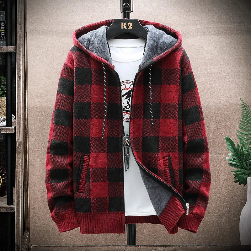 Plaid Chore Zipper Hoodie Red Wine, M - Streetwear Hoodie - Slick Street