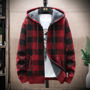 Plaid Chore Zipper Hoodie Red Wine, XS - Streetwear Hoodie - Slick Street