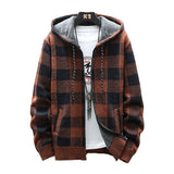 Plaid Chore Zipper Hoodie Brown, XS - Streetwear Hoodie - Slick Street