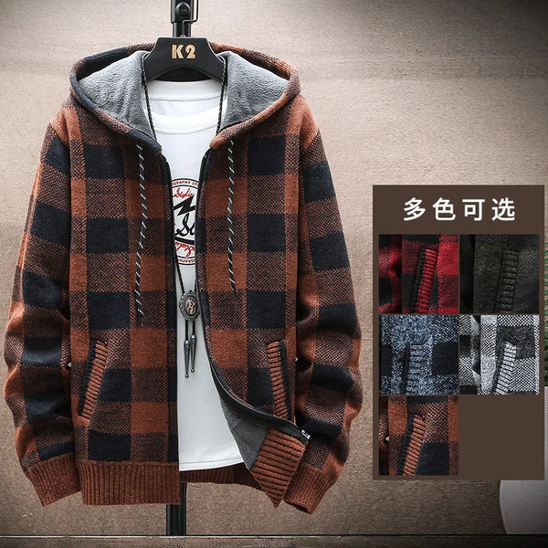 Plaid Chore Zipper Hoodie Brown, M - Streetwear Hoodie - Slick Street