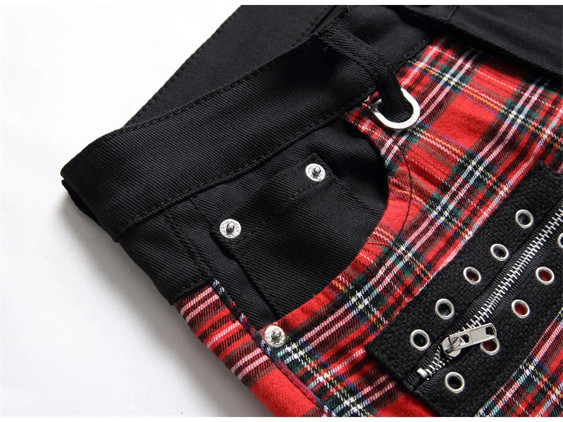 Scotland Plaid Spliced Slim Pants , - Streetwear Pants - Slick Street