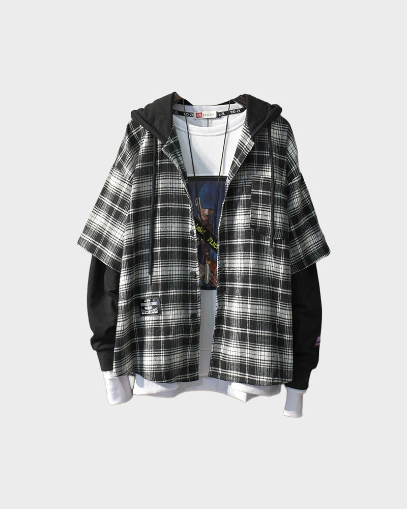 Two Shaded Plaid Check Hoodie , - Streetwear Hoodie - Slick Street