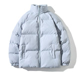 Puffer Mandarin Collar With Puff Sleeves Jacket light blue, S - Streetwear Jacket - Slick Street