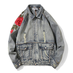 Vest With Rose Collar Denim Jackets Blue, XS - Streetwear Jacket - Slick Street
