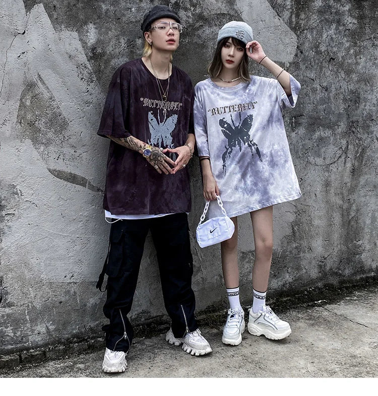 Tie Die Butterfly Graphic Loose T-Shirt , - Streetwear T-Shirts - Slick Street