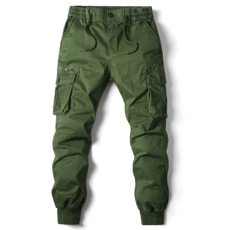 Rib Style Side Pockets Cargo Pants Olive Green, 29 - Streetwear Pants - Slick Street