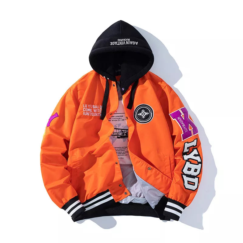 K.LYBD Stripe Waist And Sleeve Hoodie Orange with hood, XXS - Streetwear Hoodie - Slick Street