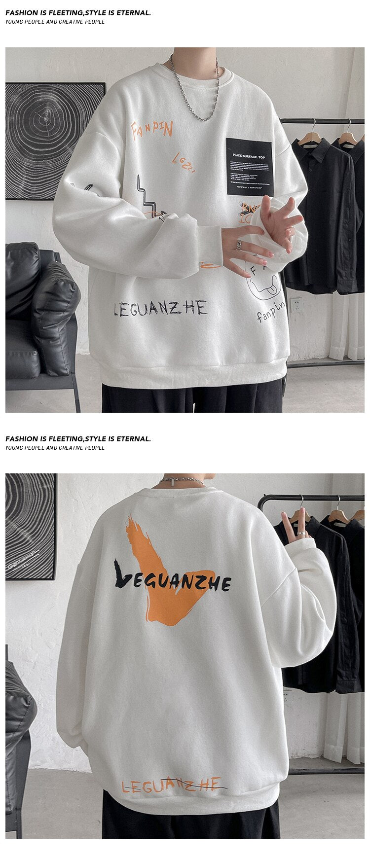 VEGUANZHE Emoji Pattern Pullover Sweatshirt , - Streetwear Sweatshirts - Slick Street