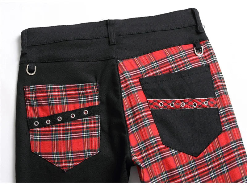 Scotland Plaid Spliced Slim Pants , - Streetwear Pants - Slick Street