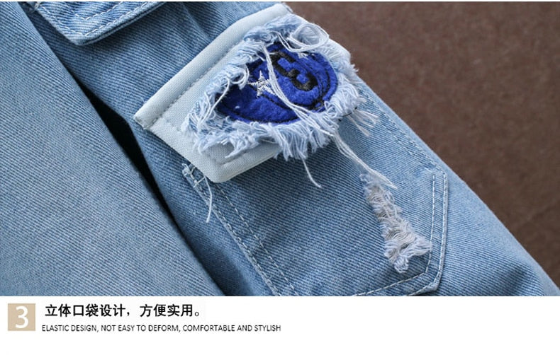 Devil Lion Cloud Denim Ripped Hooded Jacket ,  - Streetwear Jacket - Slick Street