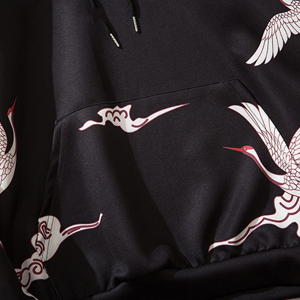 Red Crowned Crane Kangaroo Pocket Hoodie ,  - Streetwear Hoodie - Slick Street