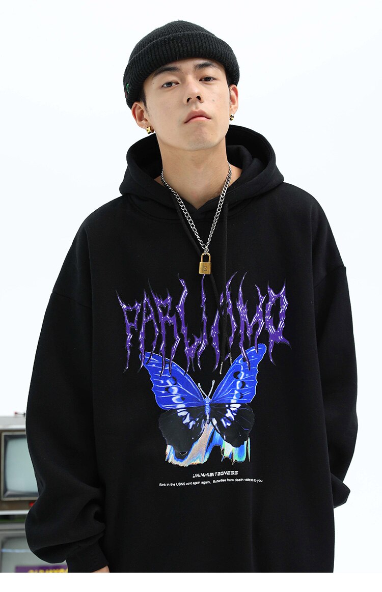 Blue Morpho Butterfly Pullover Hoodie ,  - Streetwear Hoodie - Slick Street