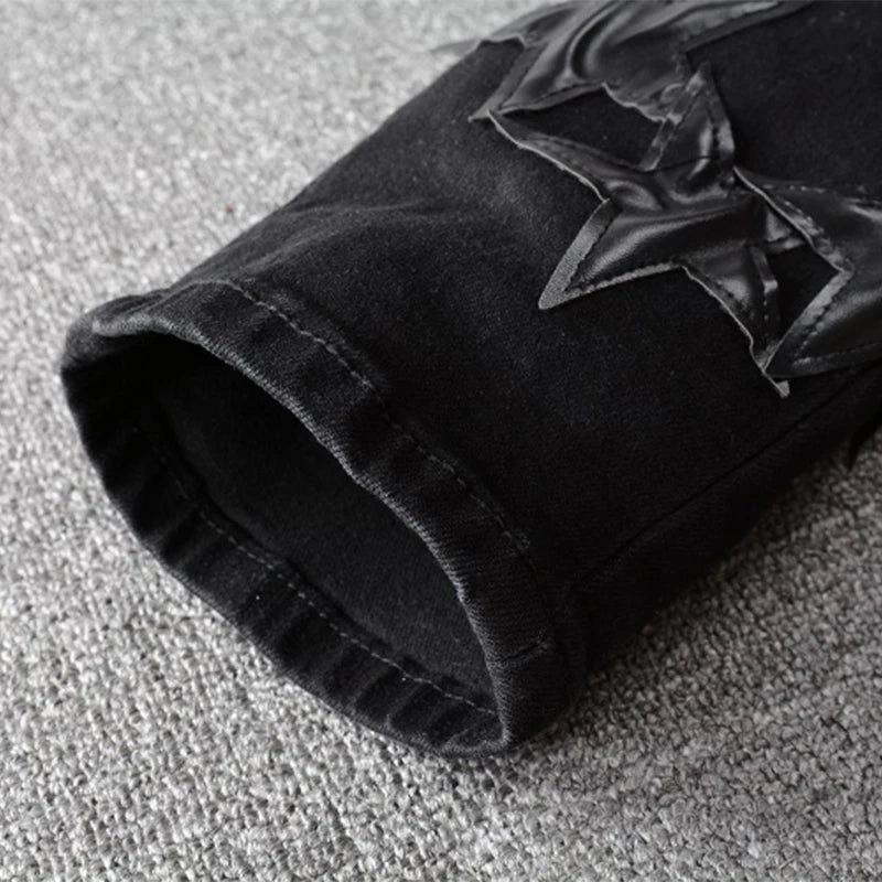 Ebony Black Stars Patch Jeans , - Streetwear Jeans - Slick Street
