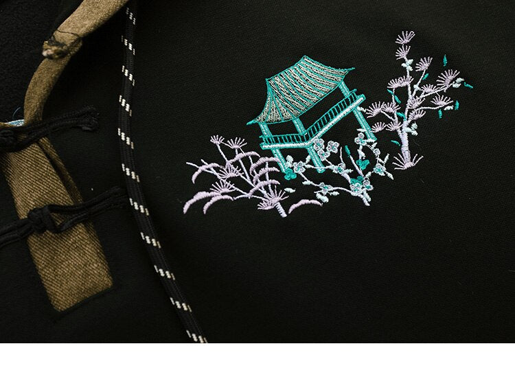 Japanese Minka Crane Bridge Patchwork Hoodie ,  - Streetwear Hoodie - Slick Street
