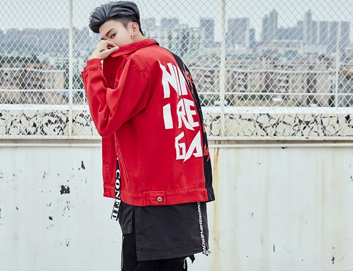 CONFIDEN Black Red Two Half Color Jacket ,  - Streetwear Jacket - Slick Street