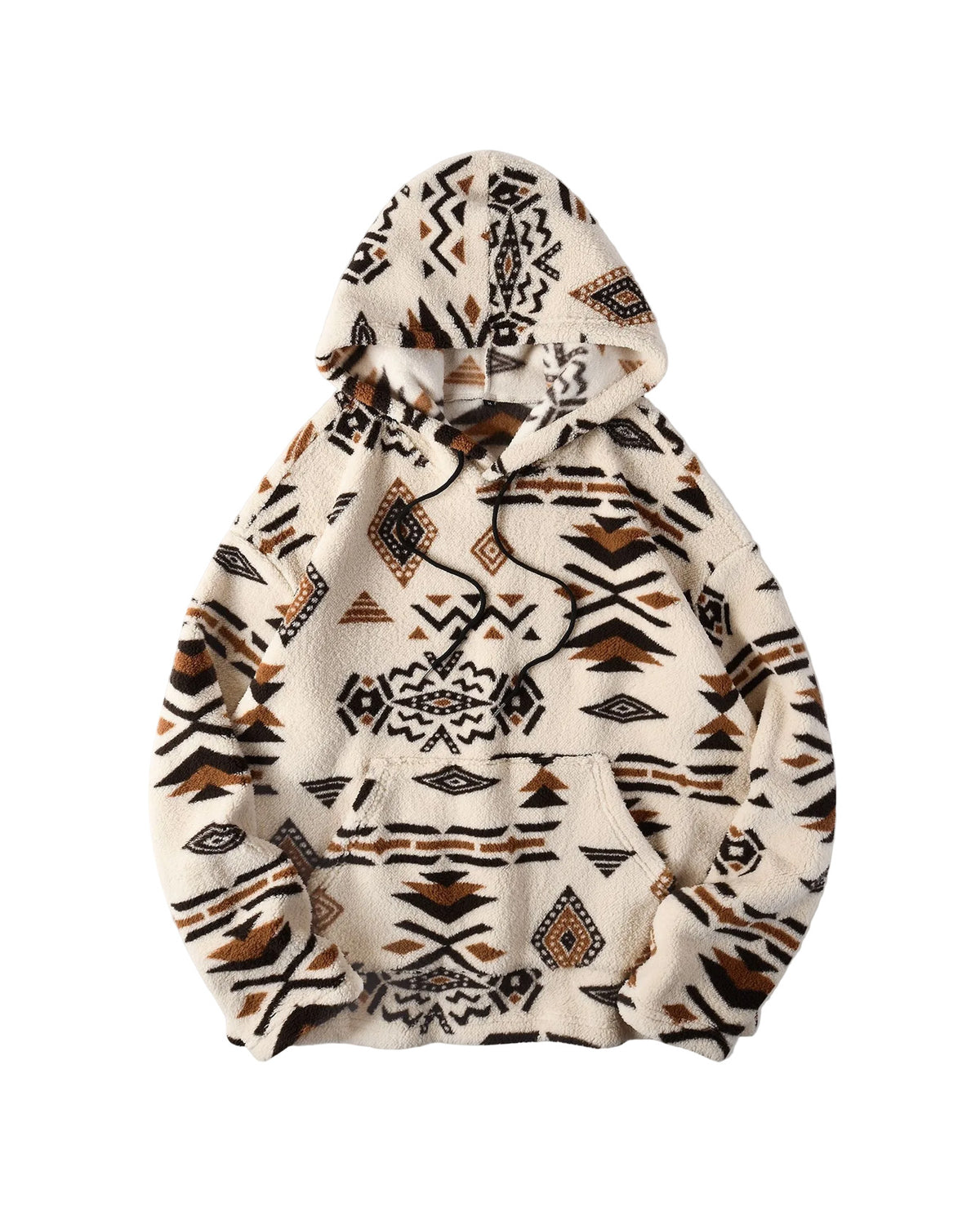 Aztec Sherpa Hoodie Apricot, XS - Streetwear Hoodie - Slick Street