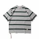 Retro Heavyweight Striped Cotton Tee Grey Green Stripes, XXS - Streetwear T-Shirts - Slick Street